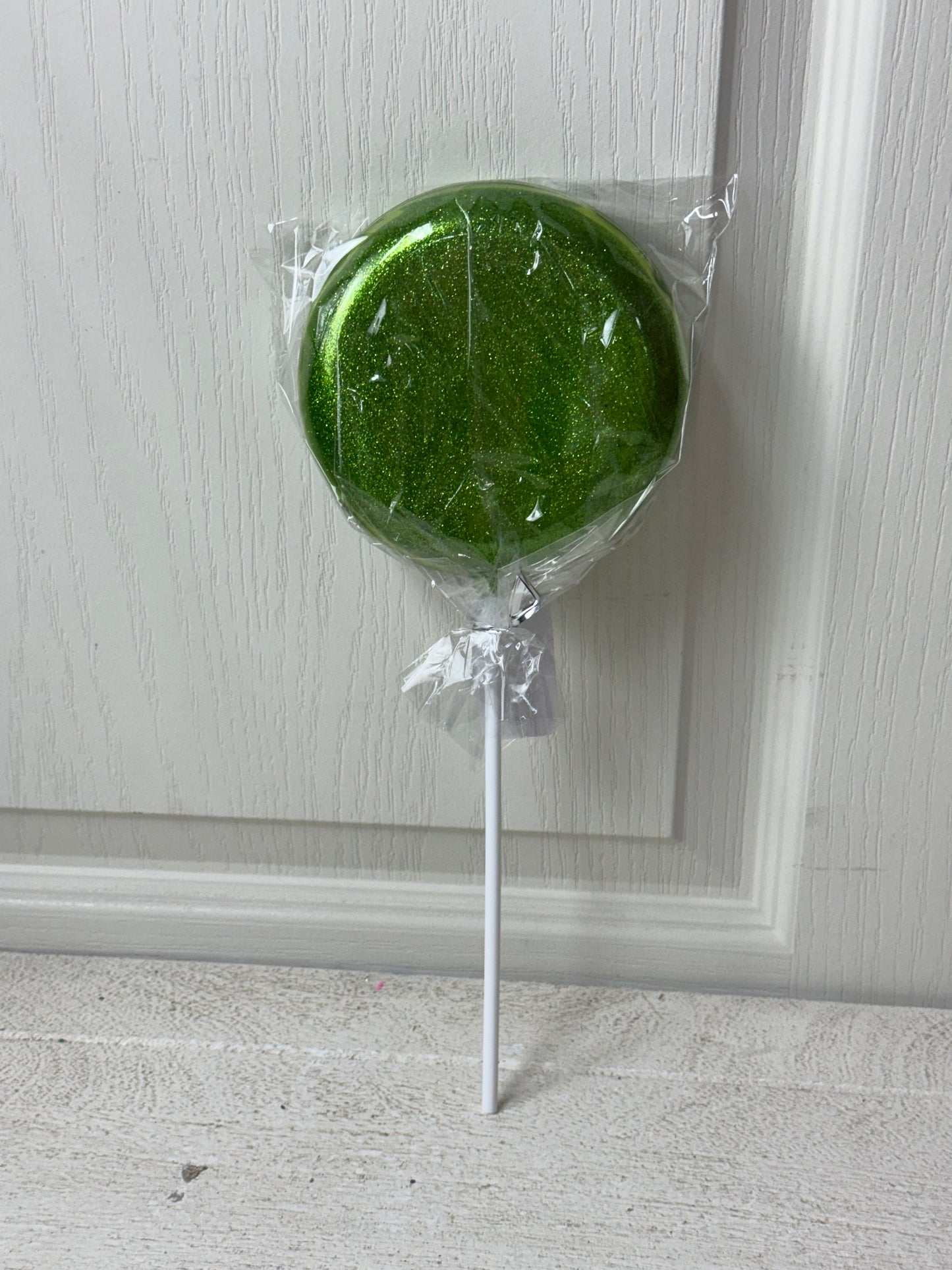 5 Inch Lime Green Glitter Lollipop With Stick