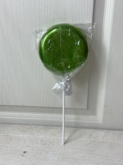 5 Inch Lime Green Glitter Lollipop With Stick