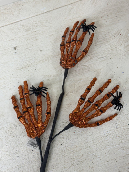 24 Inch Orange And Black Skeleton Hand Spray