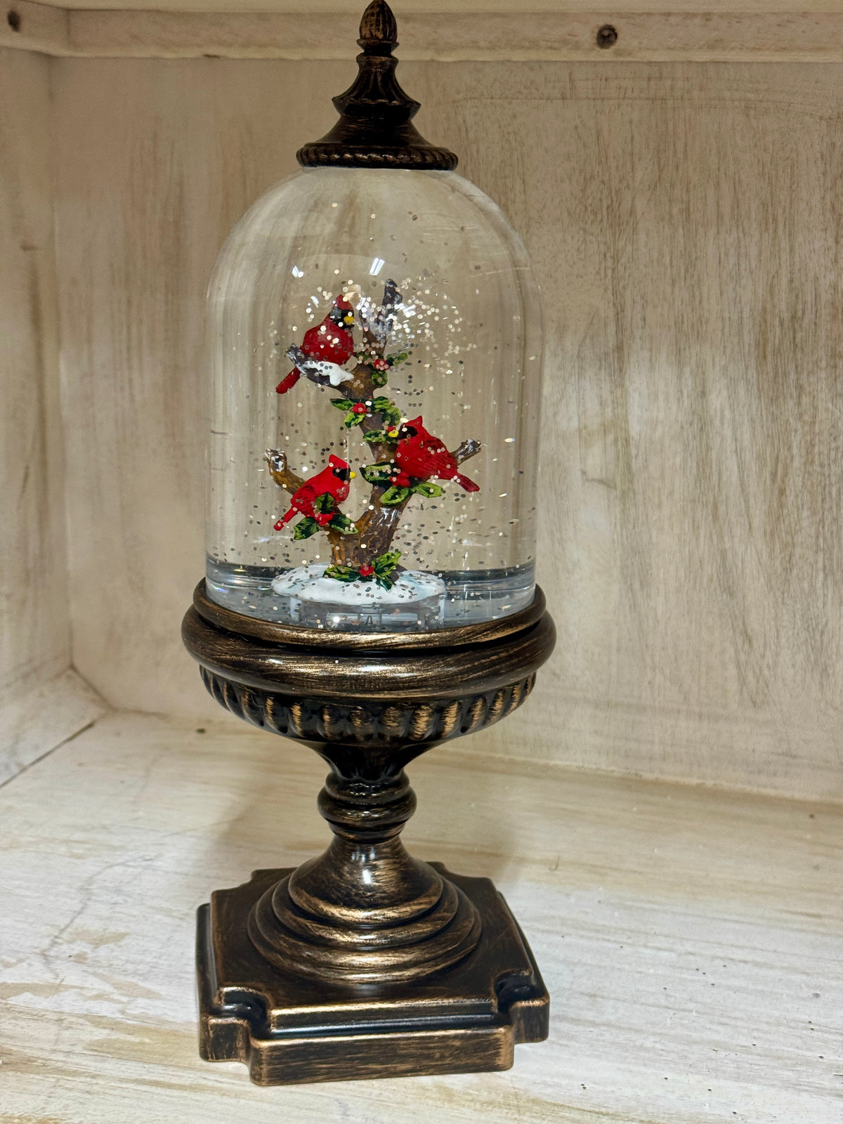 12.25 Inch Cardinal Water Spinning LED Snow Globe With Timer
