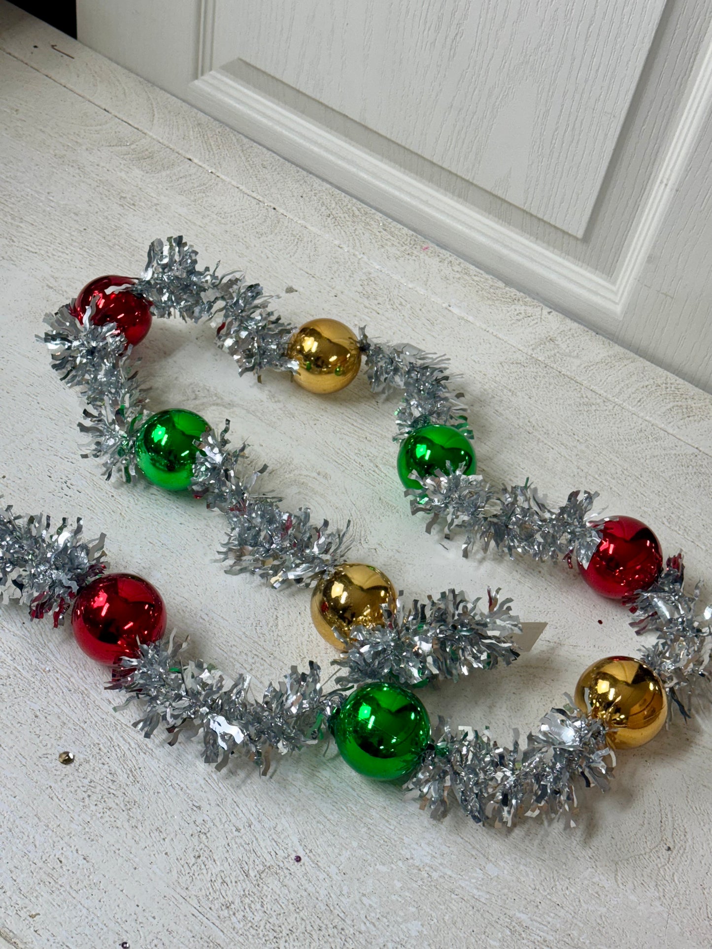 60 Inch Silver Red Emerald Gold Ball Tinsel Garland