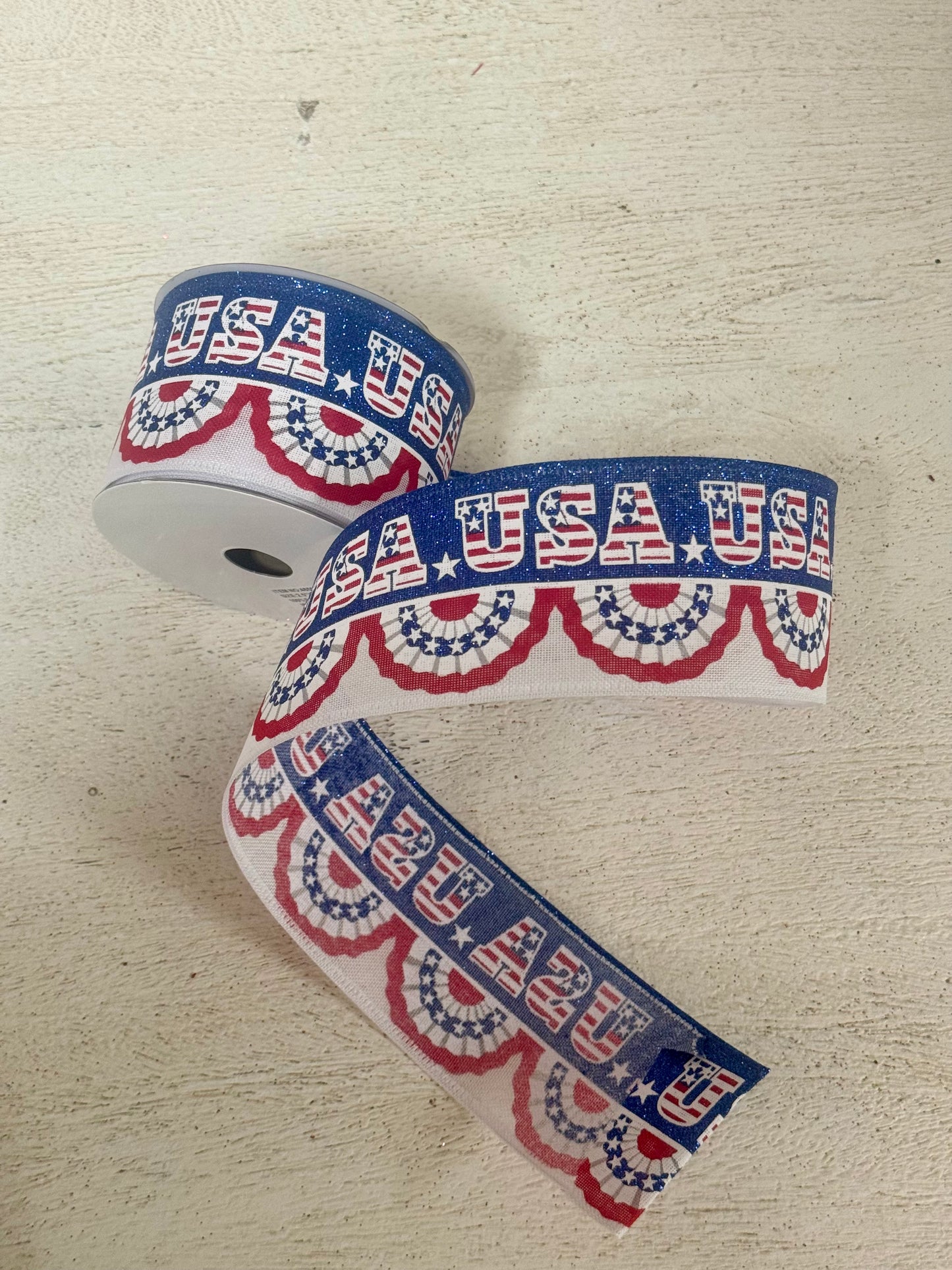 2.5 Inch By 10 Yard USA Pleated Flag Ribbon