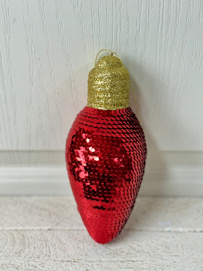 7 Inch Red Snazzy Sequin Light Bulb Ornament