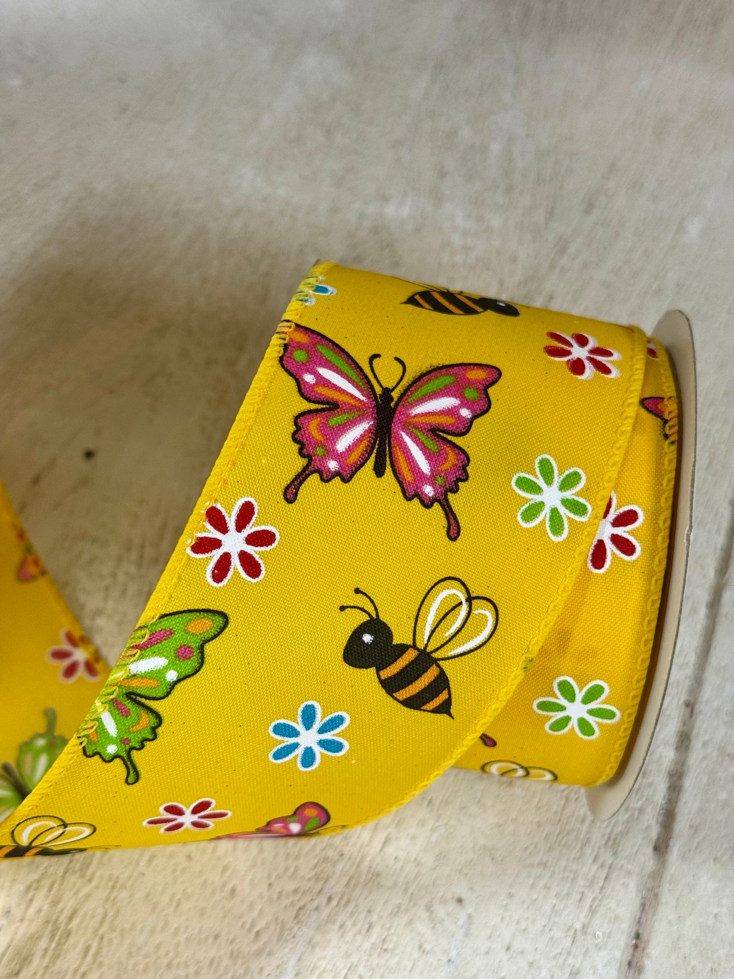 2.5 Inch By 10 Yard Yellow Butterfly And Bees Ribbon