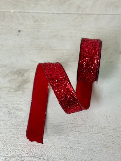 1.5 Inch By 10 Yard Red Large Glitter Ribbon