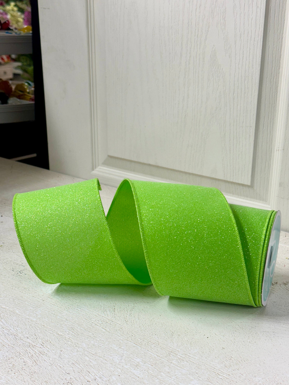 4 Inch By 10 Yard Fresh Green Crystal Shine Ribbon