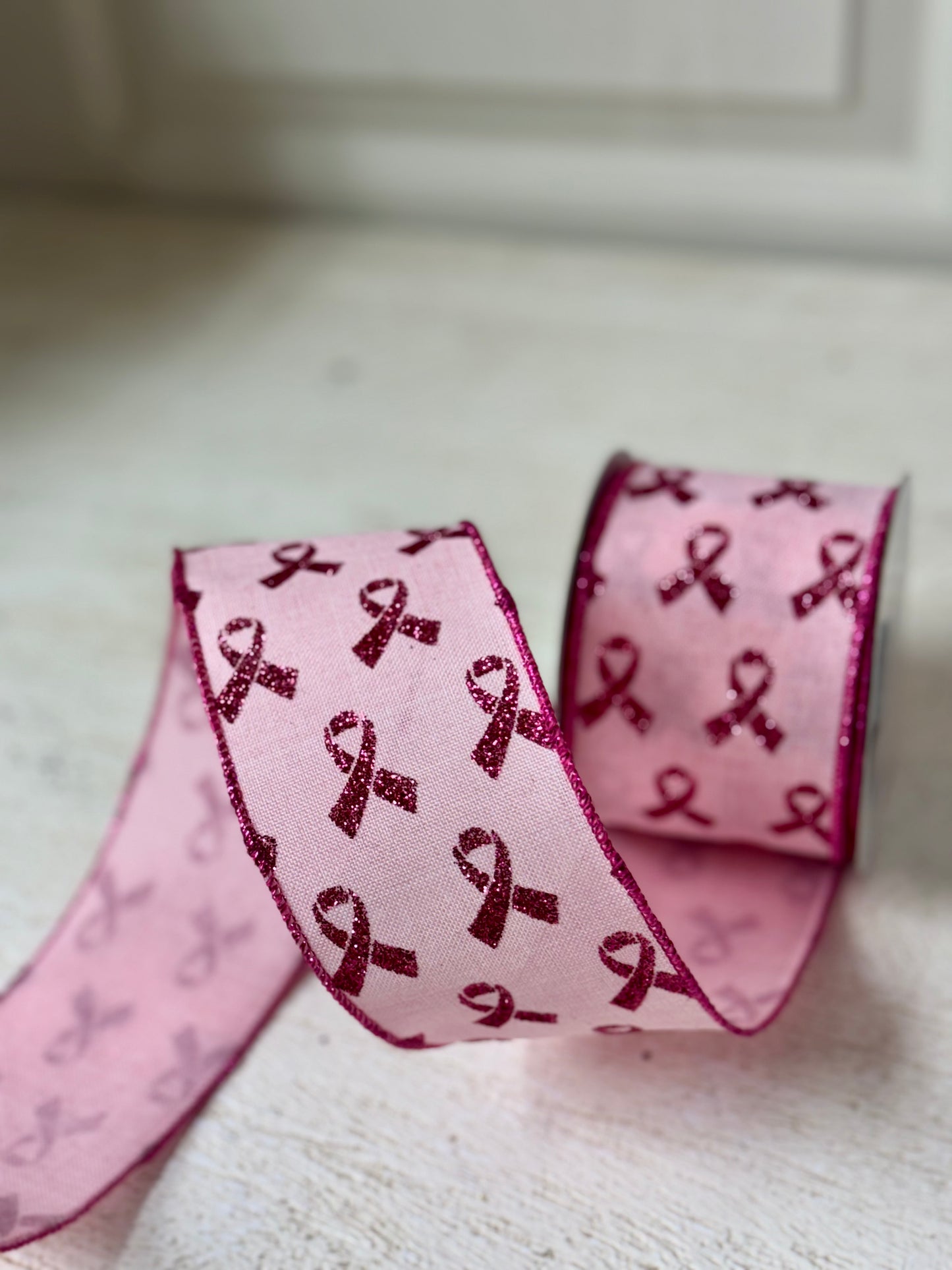 2.5 Inch By 10 Yard Hot Pink And Light Pink Breast Cancer Awareness Ribbon