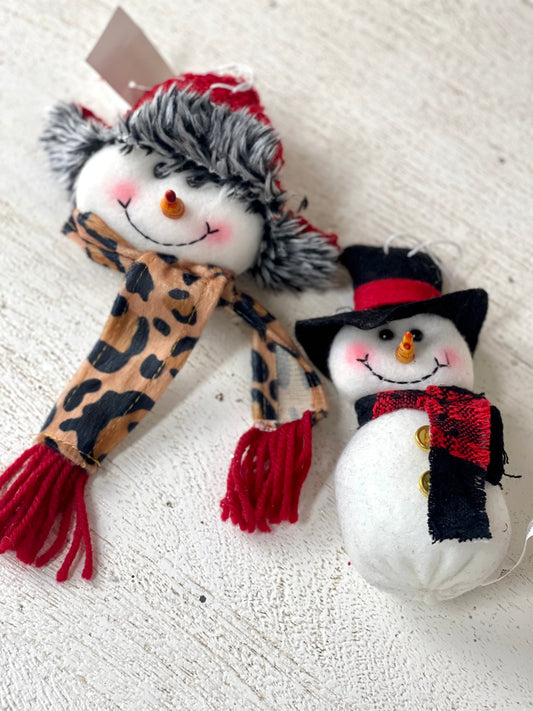 Plush Red And Black Leopard Snowman Ornament  2 Styles