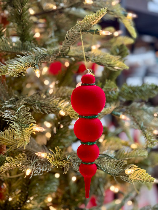 8 Inch Red And Emerald Fascinating Felt Finial Ornament