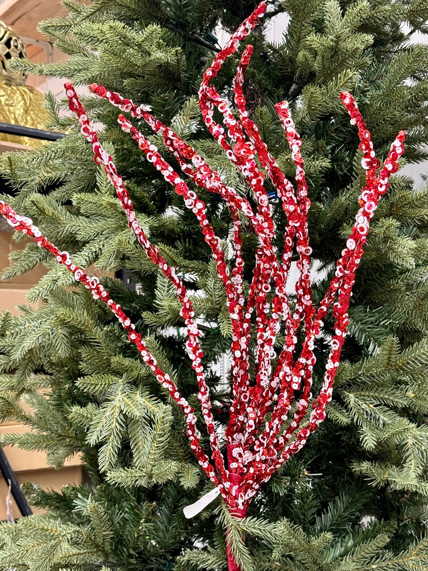 29 Inch Red And White Sequin Curly Spray