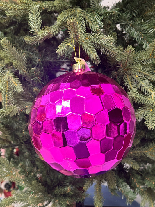 8 Inch Shiny Fuchsia Honeycomb Ornament Ball