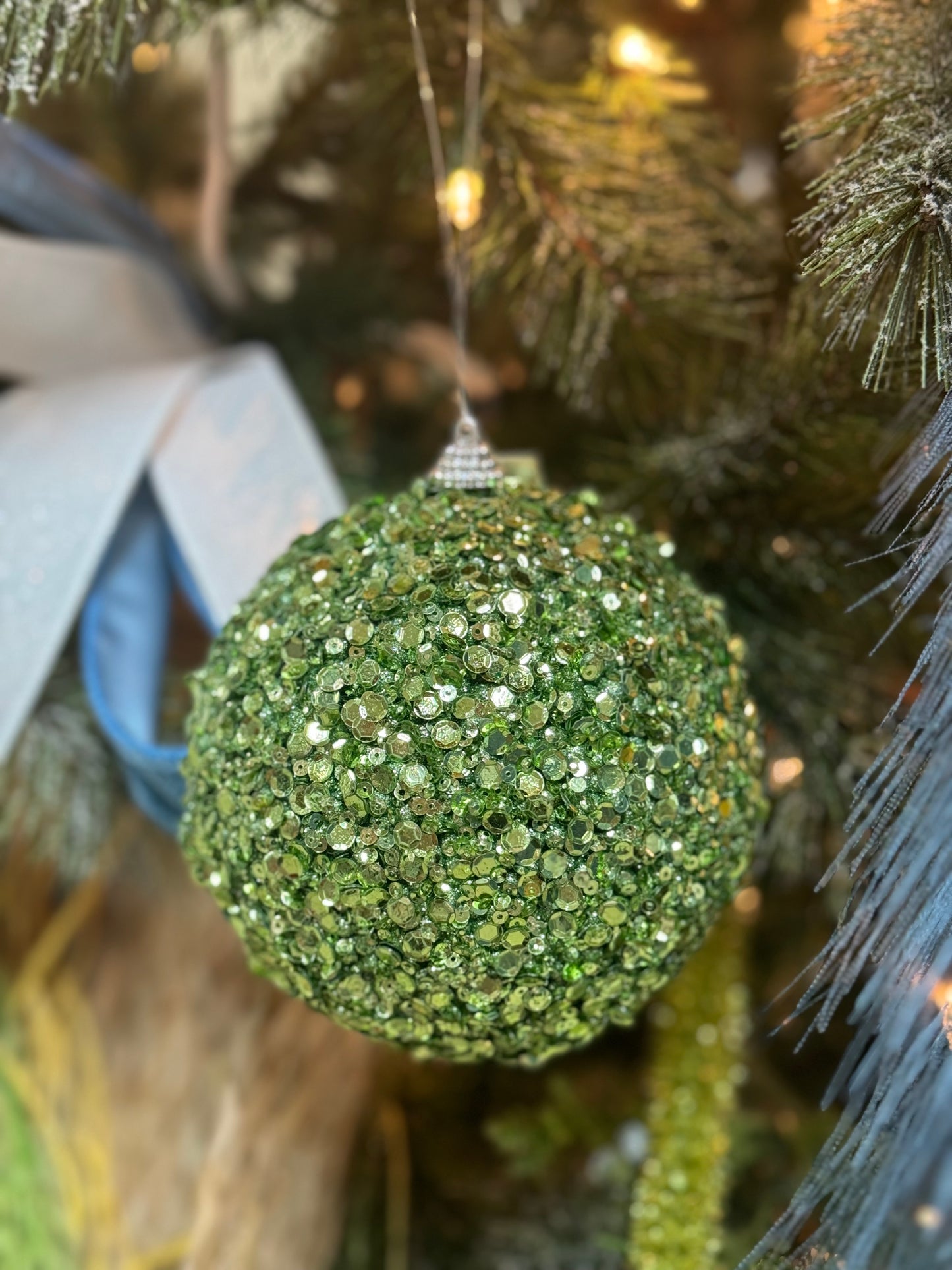 4.75 Inch Soft Green Glitter Sequin Ornament Ball