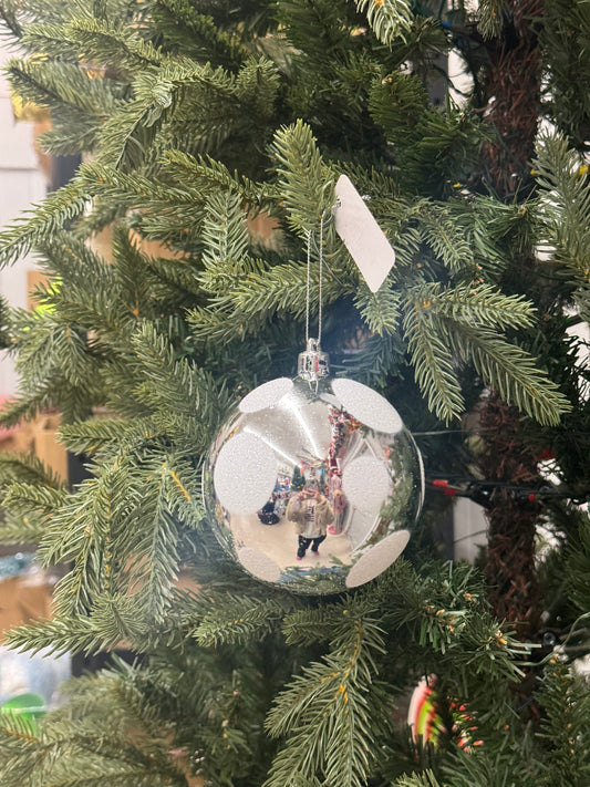 4 Inch Silver And White Polka Dot Ornament Ball