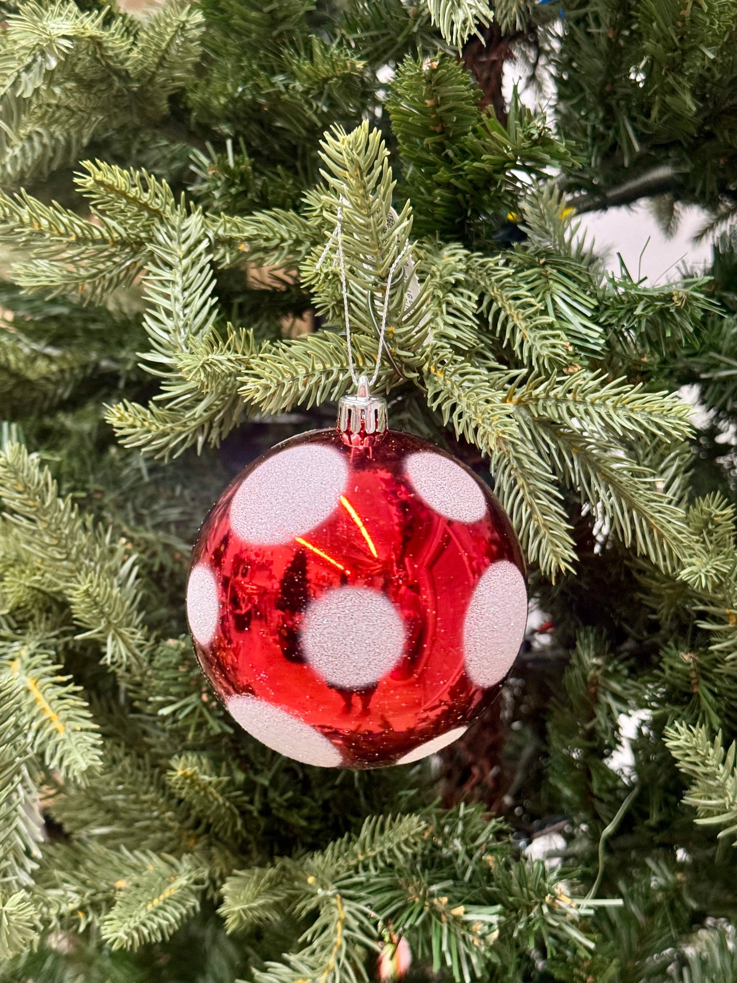 4 Inch Red And White Polka Dot Ornament