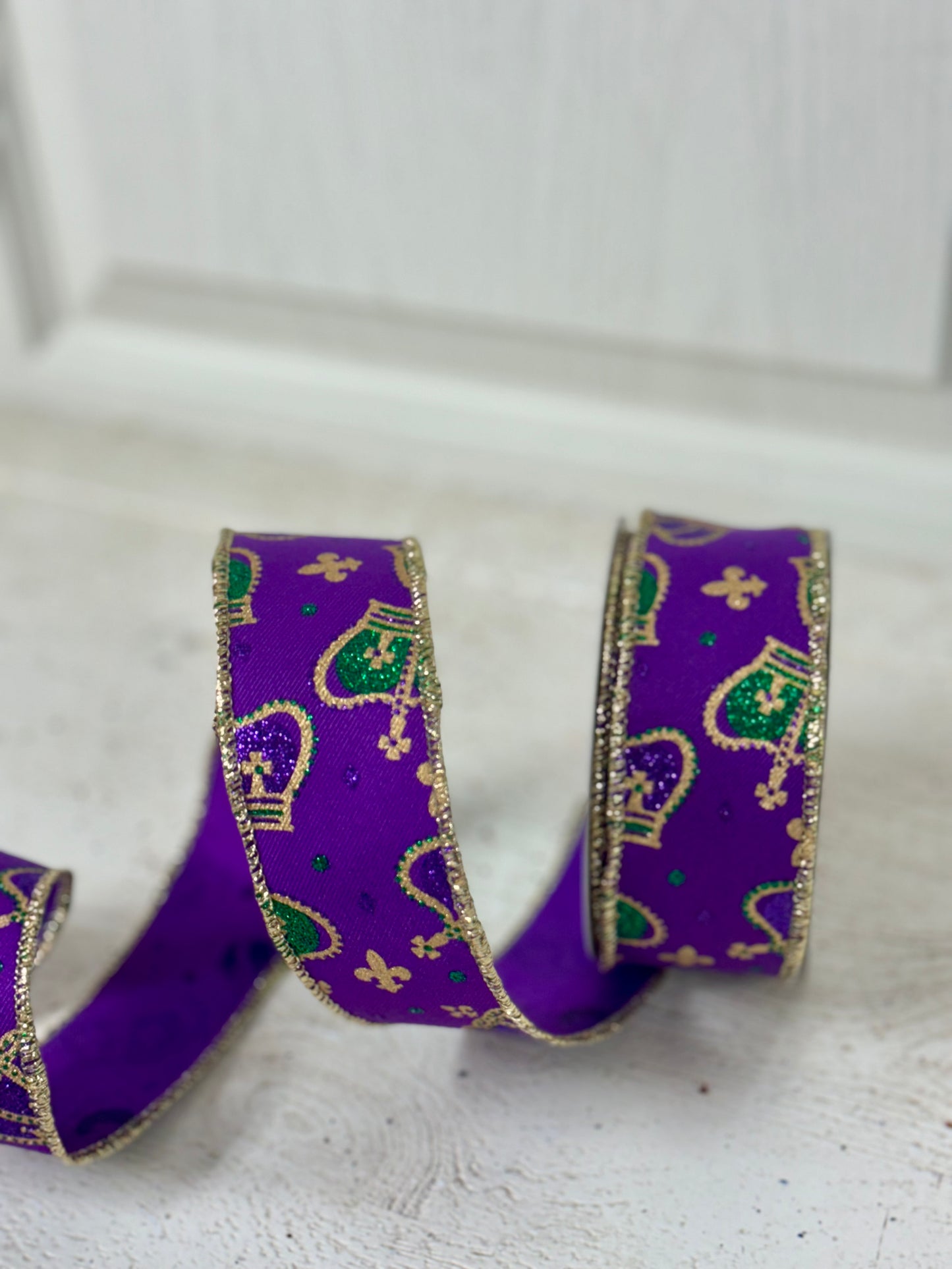 1.5 Inch By 10 Yard Purple Mardi Gras Crowns Ribbon