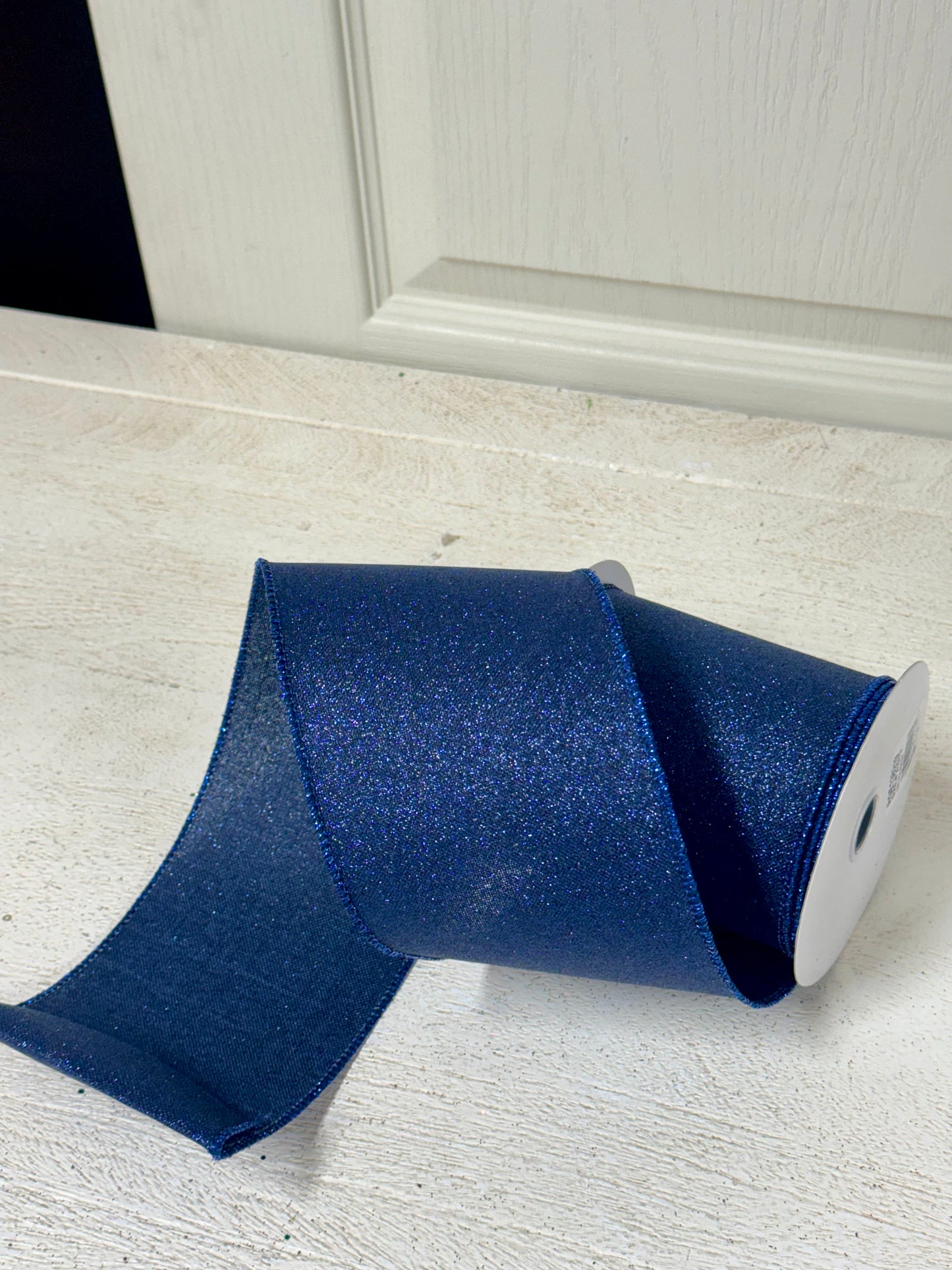 4 Inch By 10 Yard Navy Blue Fine Glitter Ribbon