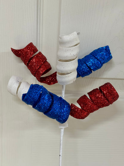 14 Inch Red White Blue Glitter Curl Pick