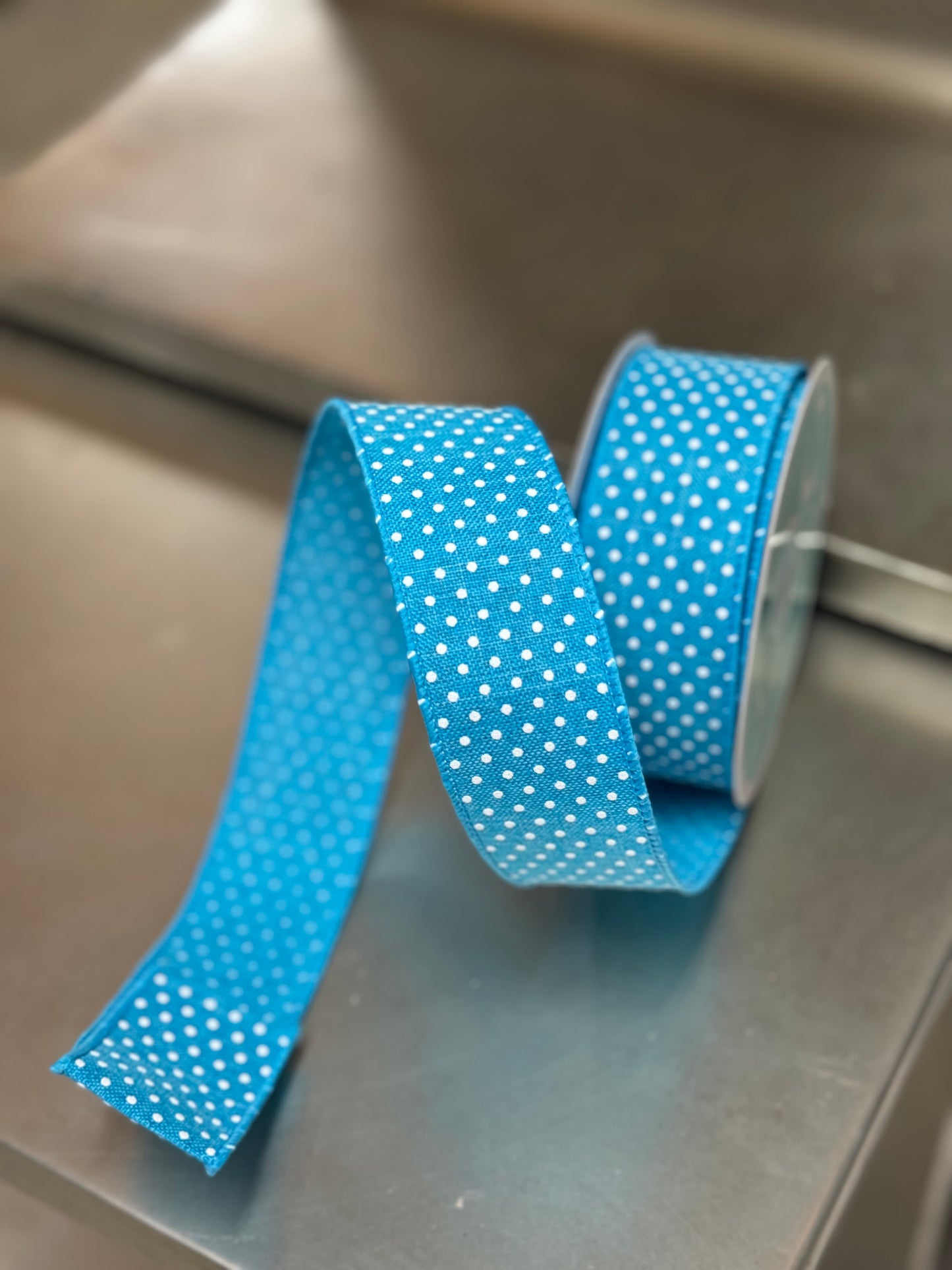 1.5 Inch By 10 Yard Turquoise And White Raised Polka Dot Ribbon