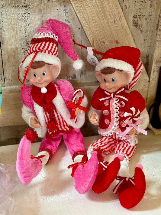 15 Inch Pink And Red Fabric Sweets Pixie Elf Ornament Two Styles