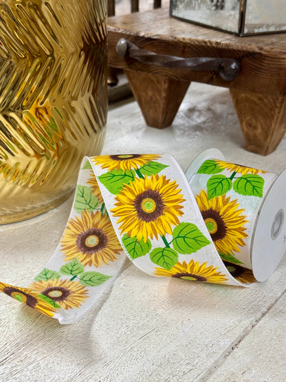 2.5 Inch By 10 Yard Yellow Linen Sunflower Ribbon