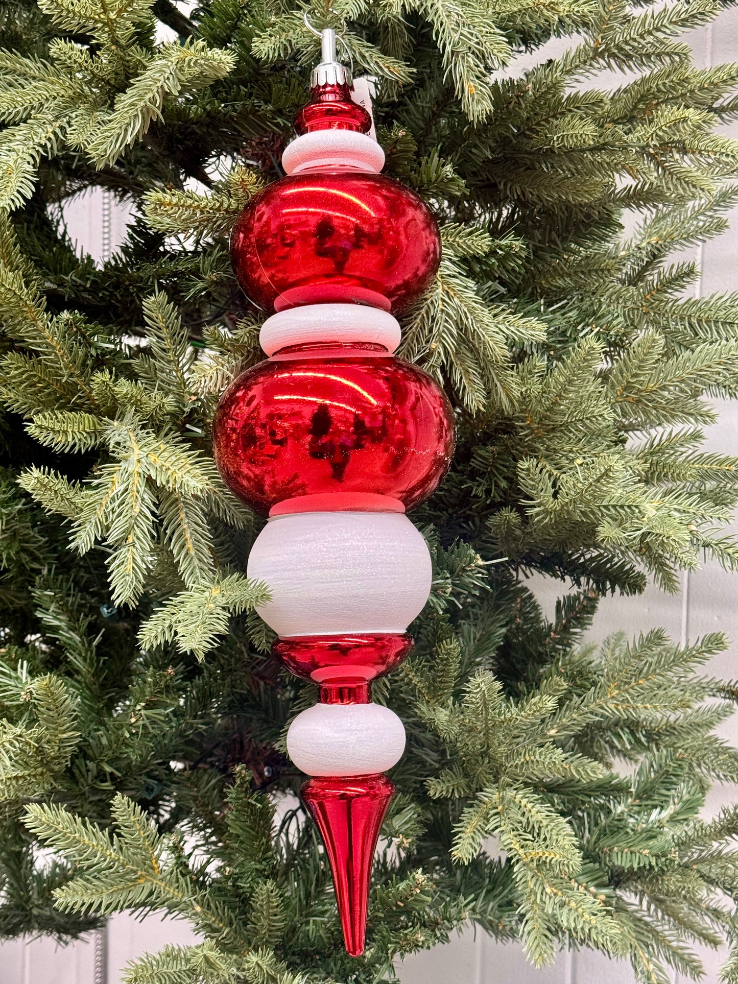 20 Inch Red And White Glitter Shiny Finial Ornament