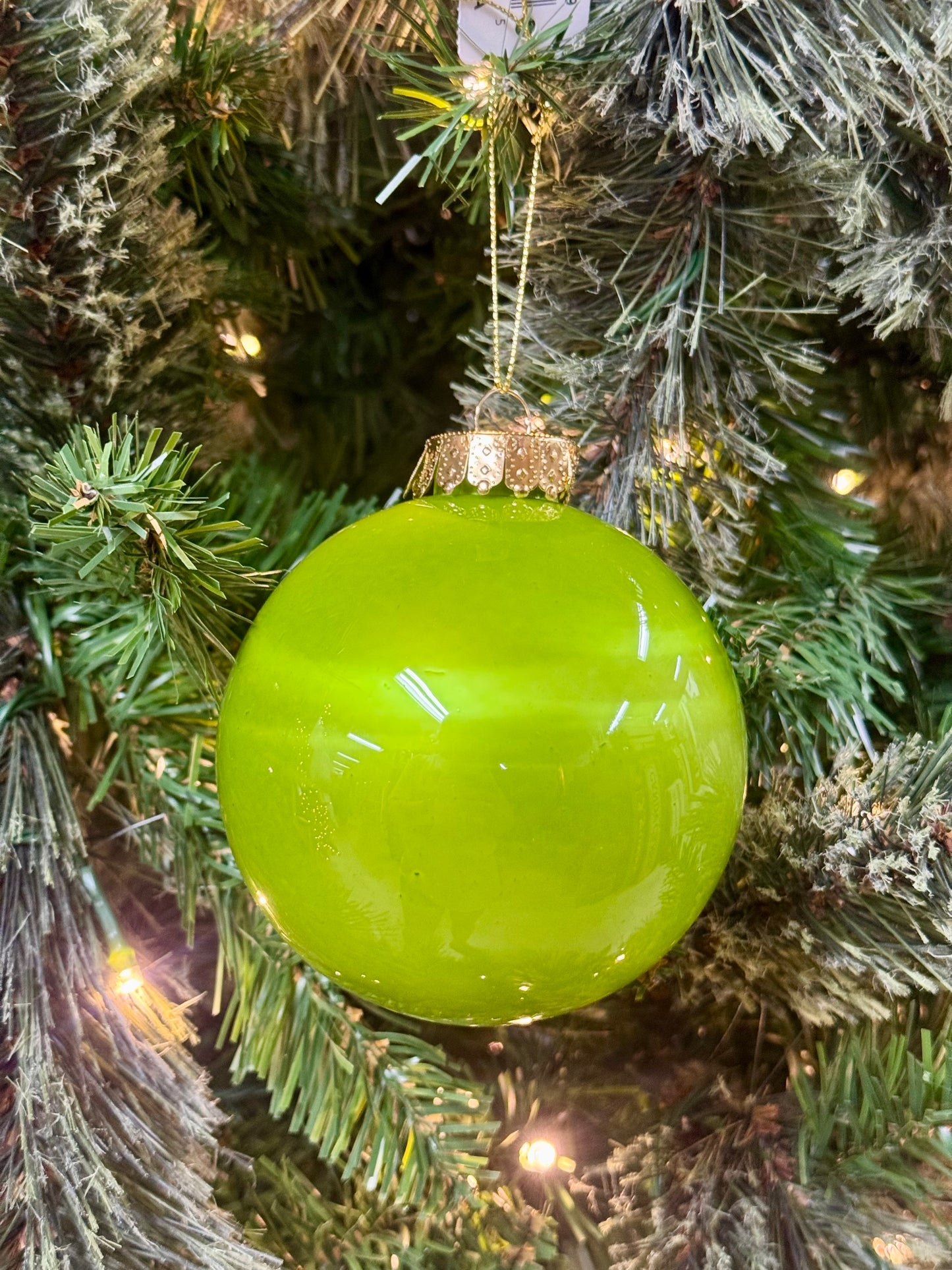 4 Inch Lime Green Lacquer Glass Look Ornament Ball