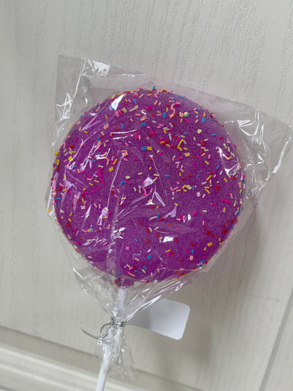 5 Inch Hot Pink Sprinkle Lollipop With Stick