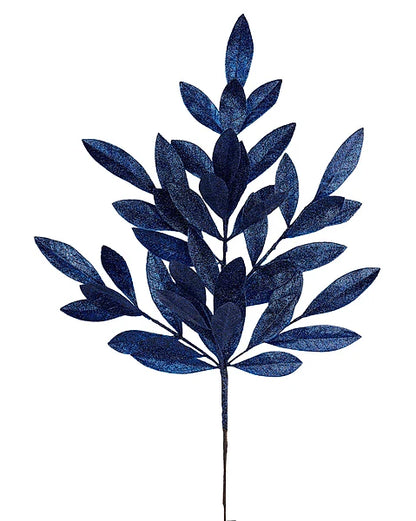23 Inch Navy Blue Glitter Bay Leaf Spray