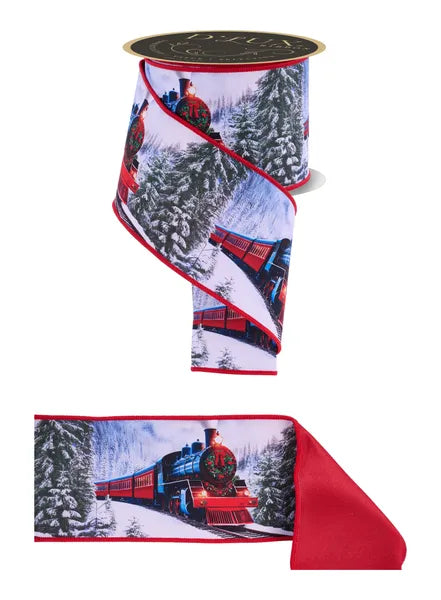 4 Inch By 10 Yard Winter Train Fused Ribbon