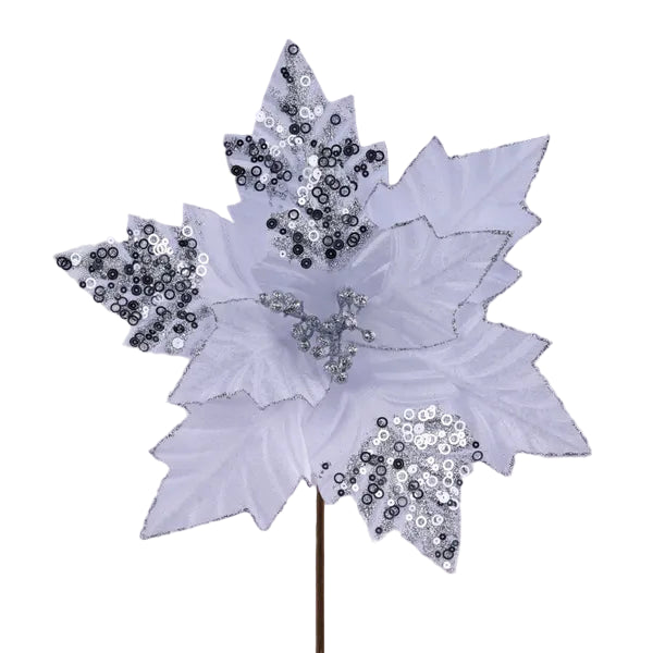 18 Inch White Velvet Poinsettia Stem