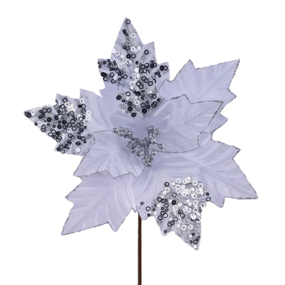 18 Inch White Velvet Poinsettia Stem