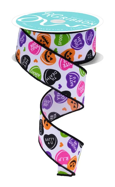1.5 Inch By 10 Yard Halloween Candy Hearts Ribbon