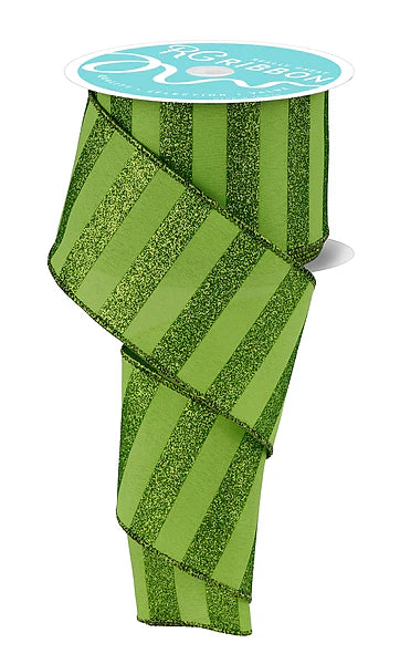 2.5 Inch By 10 Yard Lime Green Glitter Horizontal Stripe Ribbon