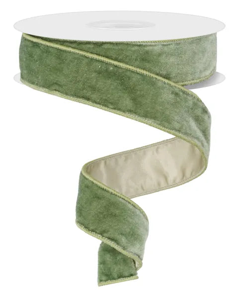 1.5 Inch By 10 Yard Sage Green Deluxe Velvet With Satin Backing Ribbon