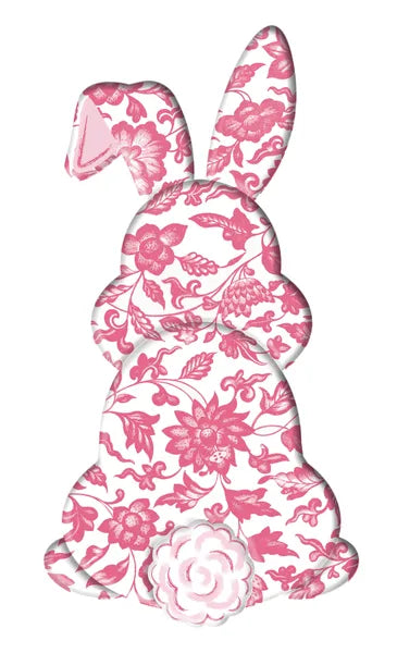 15 Inch Pink And White Chinoiserie Bunny Bottom Sign