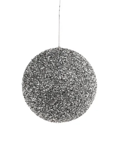 6 Inch Silver Foil Glitter Ball Ornament
