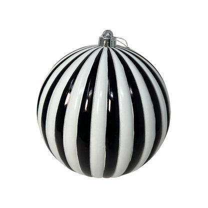 6 Inch Black And White Vertical Striped Ball Ornament