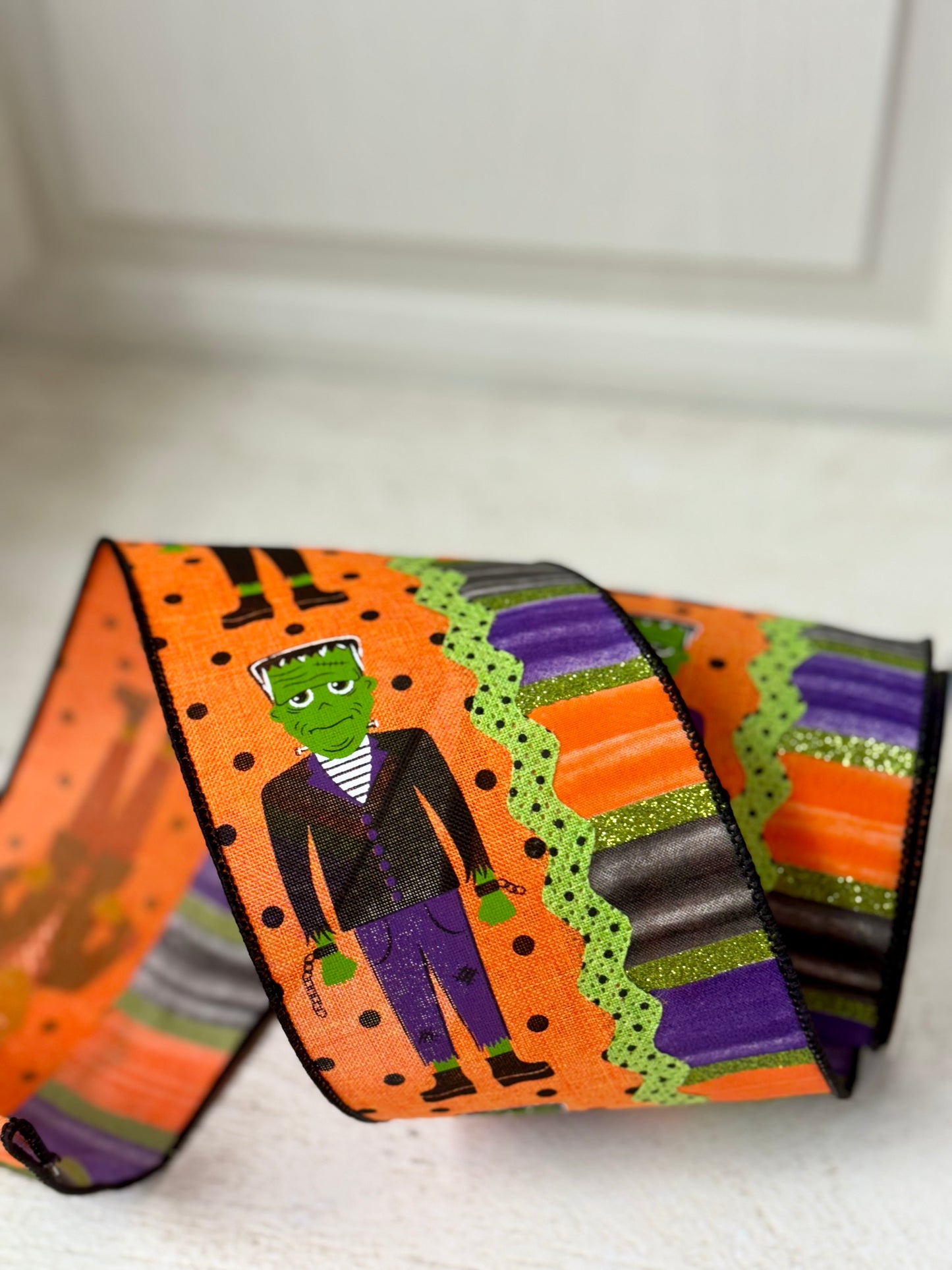 4 Inch By 10 Yard Frankenstein Halloween Ribbon