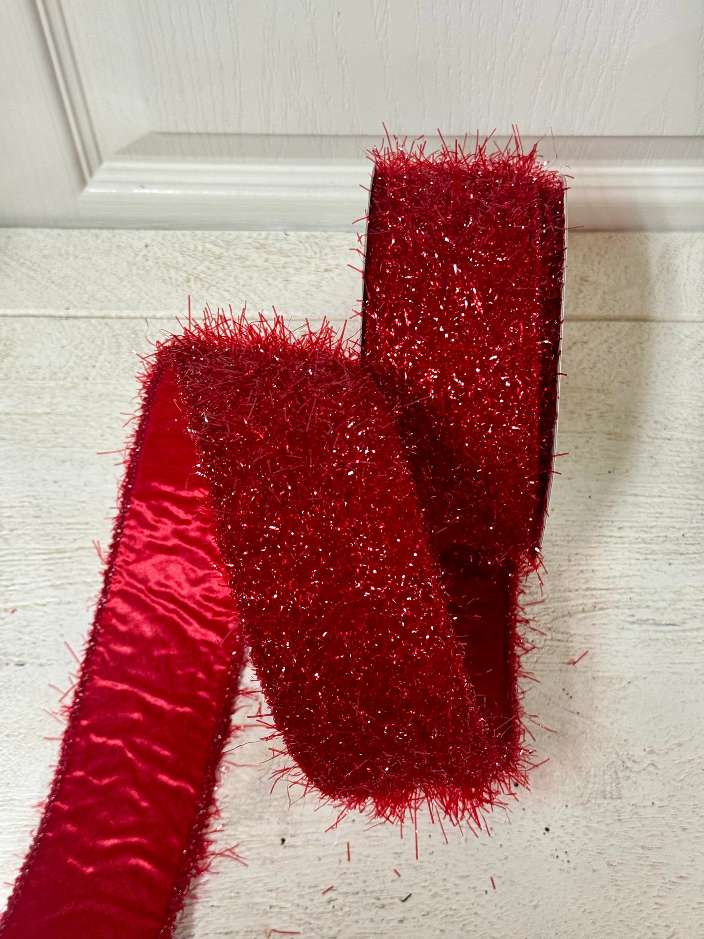 2.5 Inch By 10 Yard Burgundy Fuzzy Tinsel Ribbon