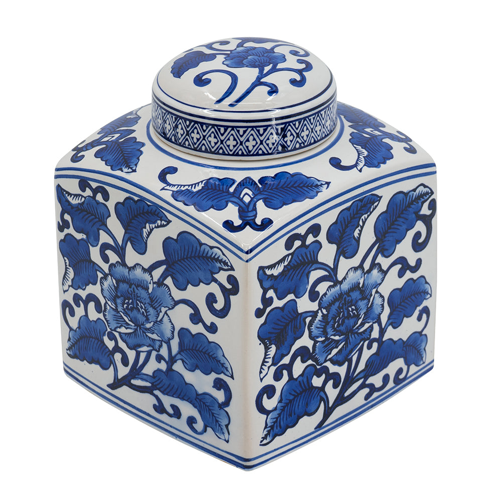 8 Inch Blue And White Willow Hand Painted Canister