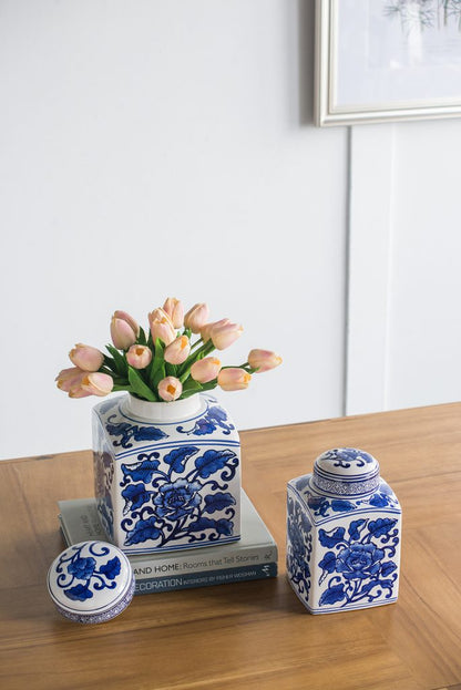 8 Inch Blue And White Willow Hand Painted Canister