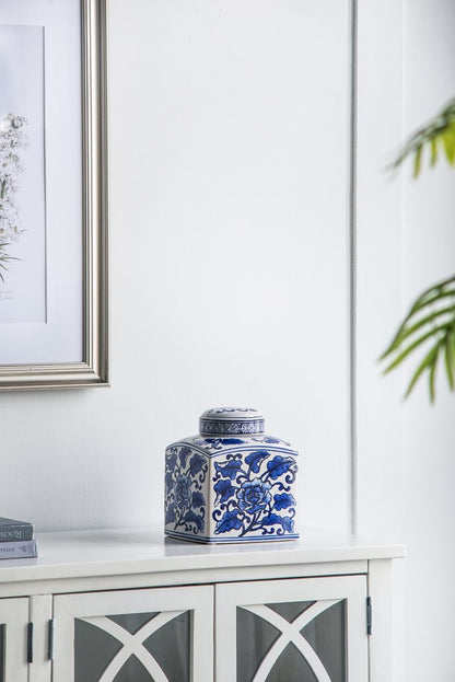 8 Inch Blue And White Willow Hand Painted Canister