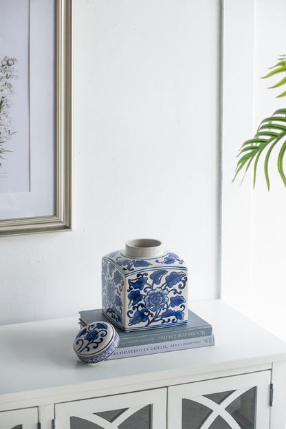 8 Inch Blue And White Willow Hand Painted Canister