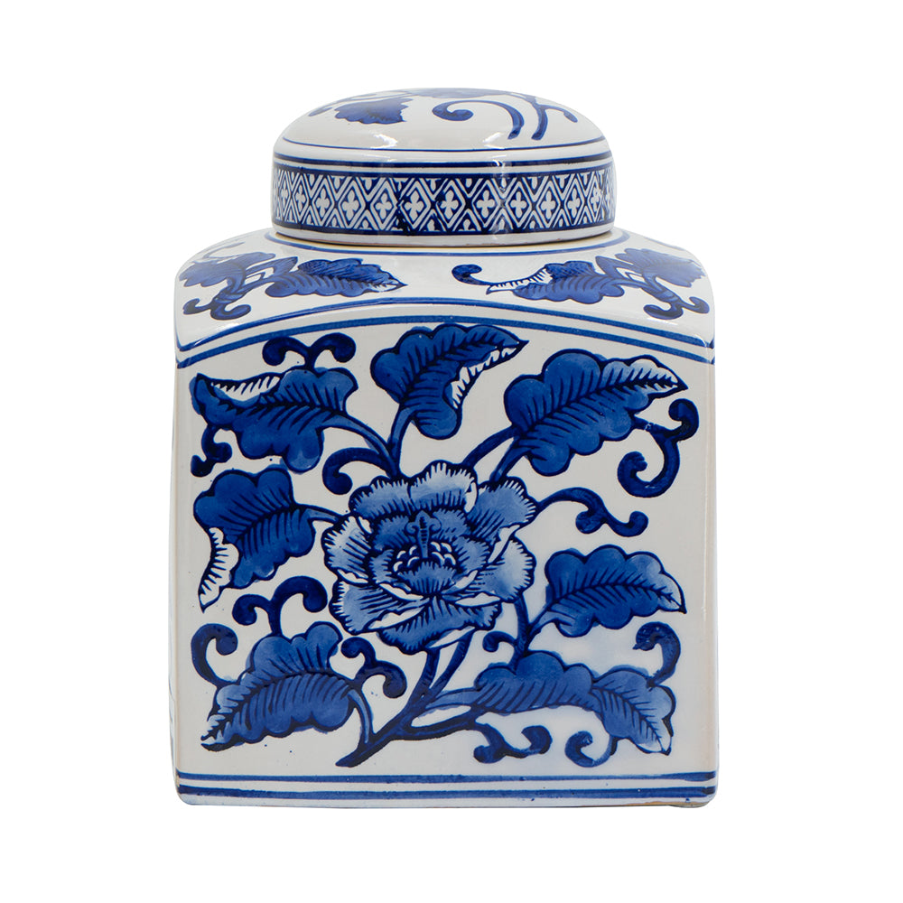 8 Inch Blue And White Willow Hand Painted Canister