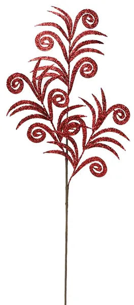 35 Inch Red Glittered Swirl Palm Spray