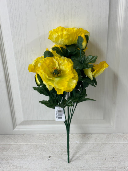 17 Inch Yellow Poppy Floral Bush