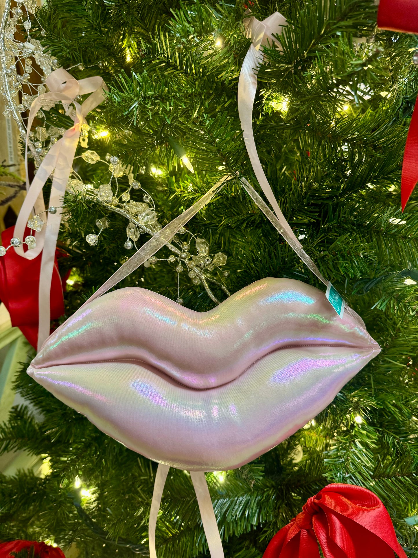 12 Inch Metallic Pink Lips Plush Ornament