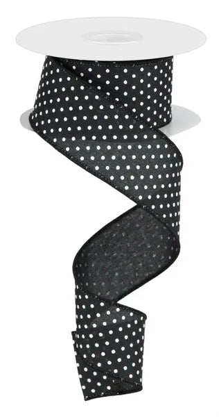 1.5 Inch By 10 Yard Black And White Raised Swiss Dots On Royal Ribbon