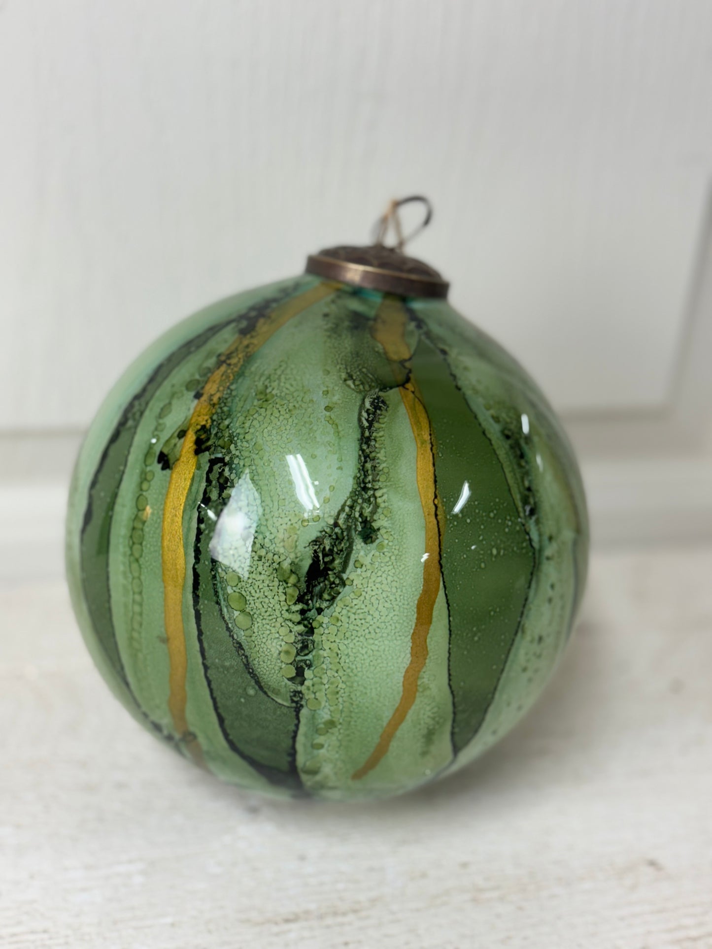 6 Inch Green Watercolor Glass Ornament Ball