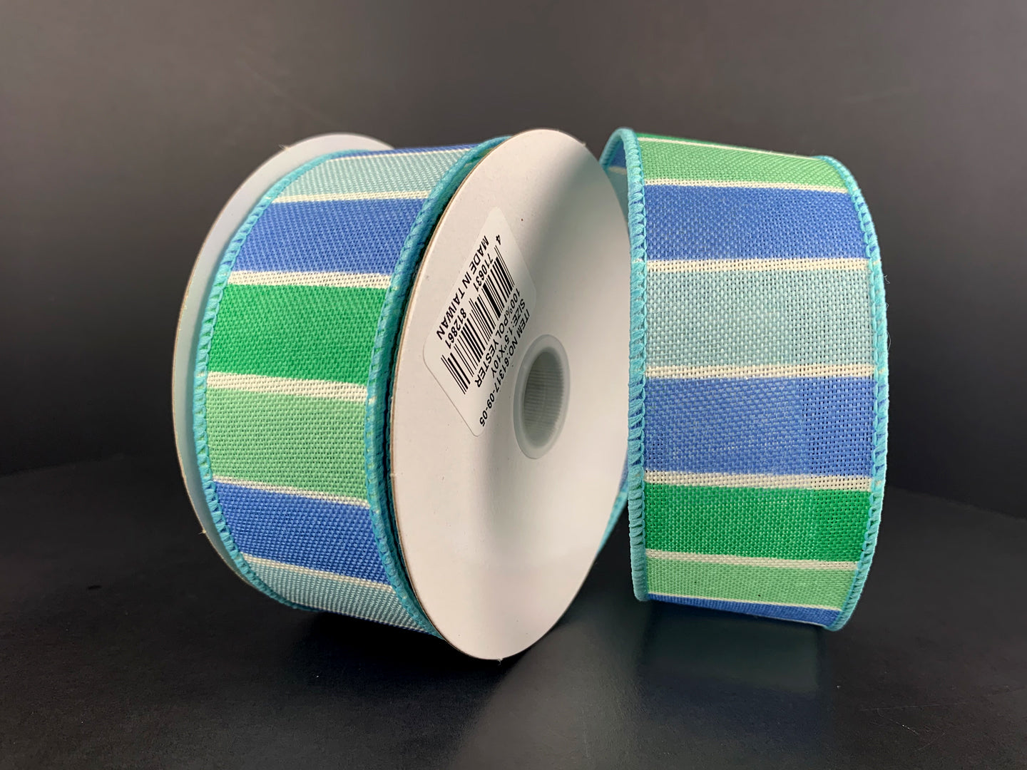 1.5 Inch By 10 Yard Mint Green And Blue Striped Ribbon